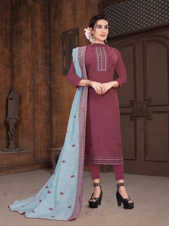 Grab This Very Beautiful And Elegant Looking Designer Straight Suit In Dark Color Paired With Light Colored Dupatta. Its Pretty Elegant Embroidered Top Is Fabricated On Viscose Slub Paired With Santoon Bottom and Gadwal Fabricated Heavy Embroidery Dupatta. 

