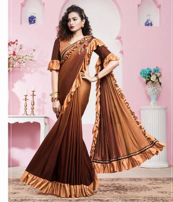 Adorn The Pretty Angelic Look Wearing This Heavy Hand Designer Saree In Pedding Color Paired With Blouse. This Saree Is Fabricated On Imported Lycra Paired With Blouse. Its Pretty Color Pallete Will Give An Attractive Look To Your Personality. 