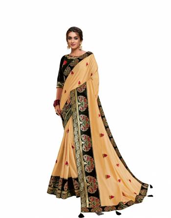 Adorn The Pretty Angelic Look Wearing This Heavy Designer Saree In Fine Paired With Contrasting Colored Blouse. This Saree Is Fabricated On Silk Paired With Raw Silk Fabricated Blouse. Its Pretty Color Pallete Will Give An Attractive Look To Your Personality. 