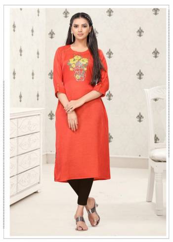 Grab This Readymade Long Kurti In Gajari Color Fabricated On Cotton Beautified With Prints. It Is Light In Weight And Easy To Carry All Day Long. 