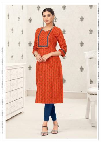 Grab This Readymade Long Kurti In Orange Color Fabricated On Cotton Beautified With Block Prints. It Is Light In Weight And Easy To Carry All Day Long. 