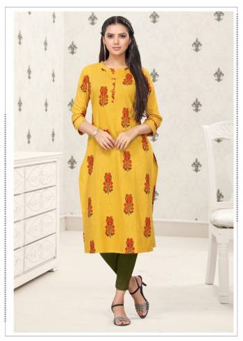 Grab This Readymade Long Kurti In Yellow Color Fabricated On Cotton Beautified With Block Prints. It Is Light In Weight And Easy To Carry All Day Long. 