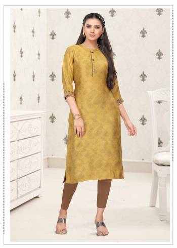 Grab This Readymade Long Kurti In Golden Color Fabricated On Cotton Beautified With Prints. It Is Light In Weight And Easy To Carry All Day Long. 