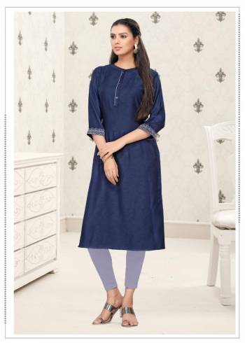 Grab This Readymade Long Kurti In Nevy Blue Color Fabricated On Cotton Beautified With Prints. It Is Light In Weight And Easy To Carry All Day Long. 