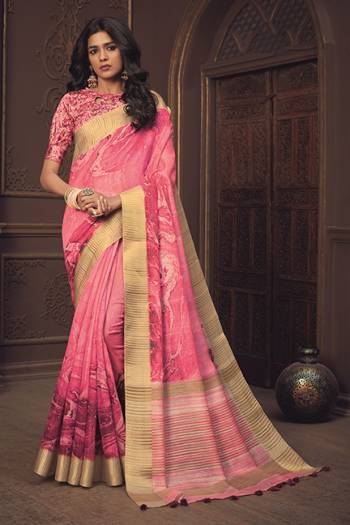 Look Attractive Wearing This Pink Colored Saree Paired With Pink Colored Blouse.  This Heavy Designer Saree Is Airy Silk Based Which Gives A Rich Look To Your Personality. Buy This Pretty Saree Now.