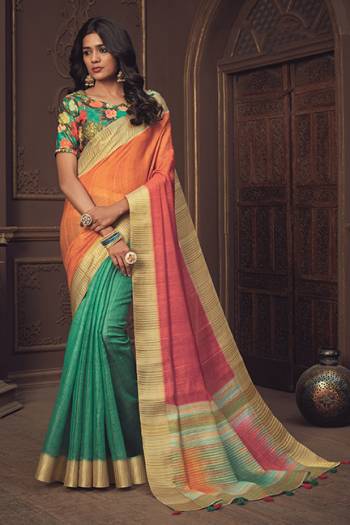 Look Attractive Wearing This Rama Colored Saree Paired With Rama Colored Blouse.  This Heavy Designer Saree Is Airy Silk Based Which Gives A Rich Look To Your Personality. Buy This Pretty Saree Now.