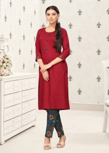 This Readymade Long Kurti & Bottom In Maroon Color Fabricated Top And Rama Bottom On Cotton Top And Denin Bottom Beautified With Plain. It Is Light In Weight And Easy To Carry All Day Long. 