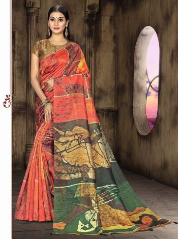 Look Attractive Wearing This Saree Paired With Blouse.  This Fancy Designer Digital Printed Saree Is Tusser Silk Based Which Gives A Rich Look To Your Personality. Buy This Pretty Saree Now.