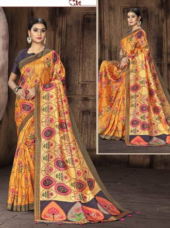 Look Attractive Wearing This Saree Paired With Blouse.  This Fancy Designer Digital Printed Saree Is Tusser Silk Based Which Gives A Rich Look To Your Personality. Buy This Pretty Saree Now.