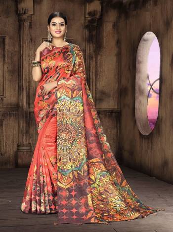 Look Attractive Wearing This Saree Paired With Blouse.  This Fancy Designer Digital Printed Saree Is Tusser Silk Based Which Gives A Rich Look To Your Personality. Buy This Pretty Saree Now.