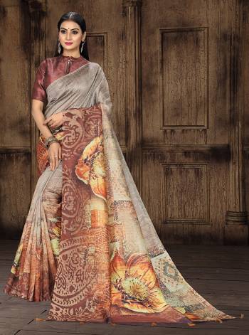 Look Attractive Wearing This Saree Paired With Blouse.  This Fancy Designer Digital Printed Saree Is Tusser Silk Based Which Gives A Rich Look To Your Personality. Buy This Pretty Saree Now.