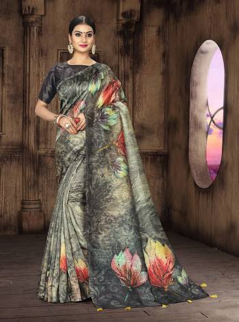 Look Attractive Wearing This Saree Paired With Blouse.  This Fancy Designer Digital Printed Saree Is Tusser Silk Based Which Gives A Rich Look To Your Personality. Buy This Pretty Saree Now.