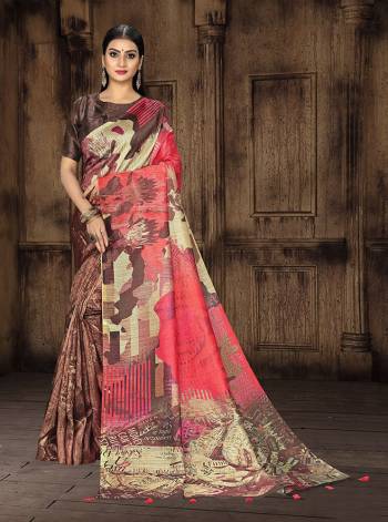 Look Attractive Wearing This Saree Paired With Blouse.  This Fancy Designer Digital Printed Saree Is Tusser Silk Based Which Gives A Rich Look To Your Personality. Buy This Pretty Saree Now.