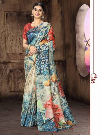 Look Attractive Wearing This Saree Paired With Blouse.  This Fancy Designer Digital Printed Saree Is Tusser Silk Based Which Gives A Rich Look To Your Personality. Buy This Pretty Saree Now.