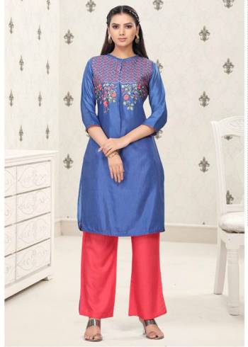 Celebrate This Festive Season Wearing This Readymade Kurti In Fine color Paired With Contrasting Colored Bottom. Its Top Are Thread Embroidery and Bottom Are Modal Based Which Ensures Superb Comfort All Day Long. 

