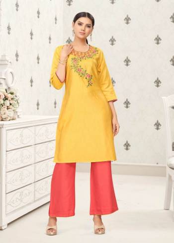 Celebrate This Festive Season Wearing This Readymade Kurti In Fine color Paired With Contrasting Colored Bottom. Its Top Are Thread Embroidery and Bottom Are Modal Based Which Ensures Superb Comfort All Day Long. 

