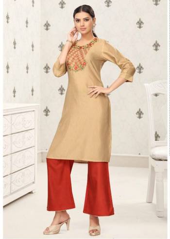 Celebrate This Festive Season Wearing This Readymade Kurti In Fine color Paired With Contrasting Colored Bottom. Its Top Are Thread Embroidery and Bottom Are Modal Based Which Ensures Superb Comfort All Day Long. 

