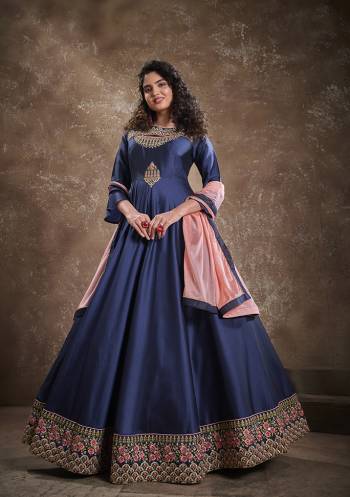 Flaunt Your Rich And Elegant Taste Wearing This Designer Readymade Long Gown In Fine Color With Dupatta. This  Pretty Gown Is Fabricated On Triva Silk Beautified With Heavy Thread Embroidery Work And Chinon Fabriced Dupatta. Its Fabric Is Soft Towards Skin And Easy To Carry All Day Long. 