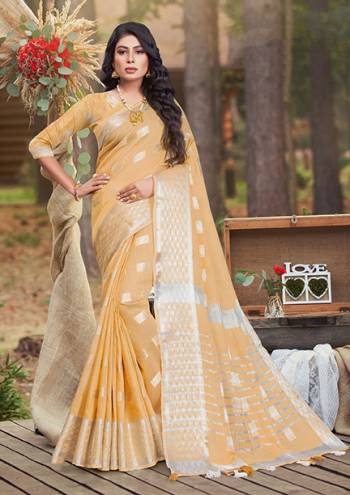 Look Attractive Wearing This Beige Saree Paired With Blouse.  This Fancy Designer Wevon Wark Saree Is Linen Based Which Gives A Rich Look To Your Personality. Buy This Pretty Saree Now.