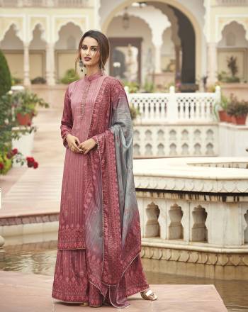 Attractive This Pretty Digital Printed Dress Material In Dusty Color. Its Top Are Modal Satin Silk And Bottom Are Fabricated On Dull Santoon Paired With Viscose Muslin Jacquard Fabricated Dupatta. Get This Stitched As Per Your Desired Fit And Comfort.