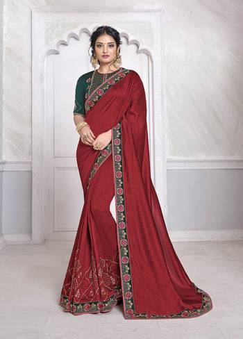 Adorn The Pretty Angelic Look Wearing This Heavy Designer Saree In Fine Color Paired With Contrasting Colored Blouse. This Saree Is Fabricated On Vichitra Silk Paired With Dupian Fabricated Blouse. Its Pretty Color Pallete Will Give An Attractive Look To Your Personality. 