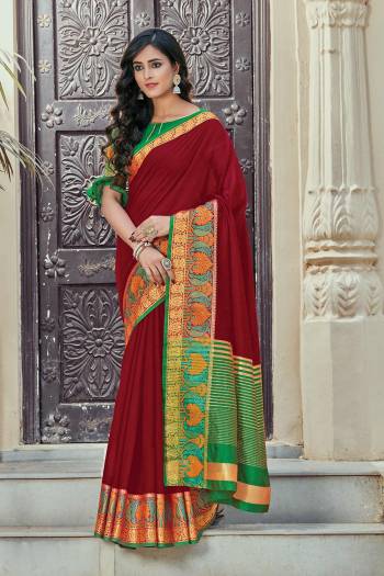 Adorn The Pretty Angelic Look Wearing This Wevon Designer Saree In Fine Color Paired With Contrasting Colored Blouse. This Saree Is Fabricated On Cotton Handloom Paired With Blouse. Its Pretty Color Pallete Will Give An Attractive Look To Your Personality. 