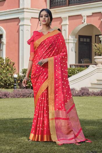 The Pretty Angelic Look Wearing This Wevon Designer Saree In Fine Color Paired With Contrasting Colored Blouse. This Saree Is Fabricated On Handloom Silk Paired With Blouse. Its Pretty Color Pallete Will Give An Attractive Look To Your Personality. 