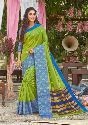 For A Decent And Formal Look, Grab This Pretty Elegant Looking Saree In Dark Color Paired With Contrasting Colored Blouse. This Saree And Blouse Are Fabricated On Crystal Silk Beautified With Broad Weaved Border And Pallu.