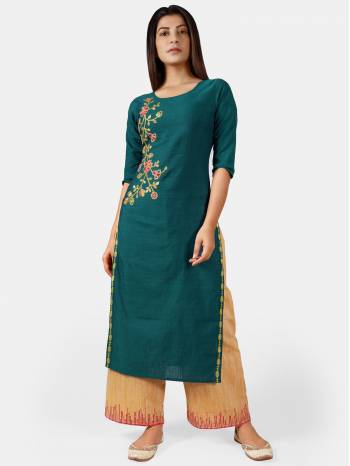 Grab This Readymade Long Kurti And Pant In Fine Color Fabricated On Khadi Beautified With Embroidery Are Kurti And Pant. It Is Light In Weight And Easy To Carry All Day Long. 