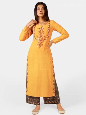 Grab This Readymade Long Kurti And Pant In Fine Color Fabricated On Khadi Beautified With Embroidery Are Kurti And Pant. It Is Light In Weight And Easy To Carry All Day Long. 