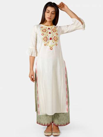 Grab This Readymade Long Kurti And Pant In Fine Color Fabricated On Khadi Beautified With Embroidery Are Kurti And Pant. It Is Light In Weight And Easy To Carry All Day Long. 