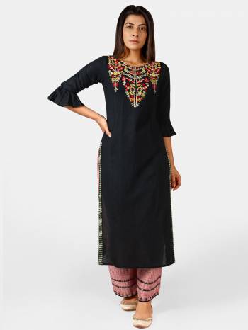 Grab This Readymade Long Kurti And Pant In Fine Color Fabricated On Khadi Beautified With Embroidery Are Kurti And Pant. It Is Light In Weight And Easy To Carry All Day Long. 