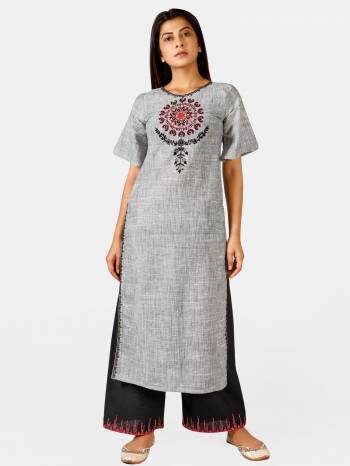 Grab This Readymade Long Kurti And Pant In Fine Color Fabricated On Khadi Beautified With Embroidery Are Kurti And Pant. It Is Light In Weight And Easy To Carry All Day Long. 