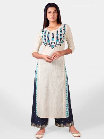 Grab This Readymade Long Kurti And Pant In Fine Color Fabricated On Khadi Beautified With Embroidery Are Kurti And Pant. It Is Light In Weight And Easy To Carry All Day Long. 