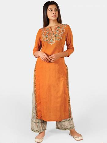 Grab This Readymade Long Kurti And Pant In Fine Color Fabricated On Khadi Beautified With Embroidery Are Kurti And Pant. It Is Light In Weight And Easy To Carry All Day Long. 