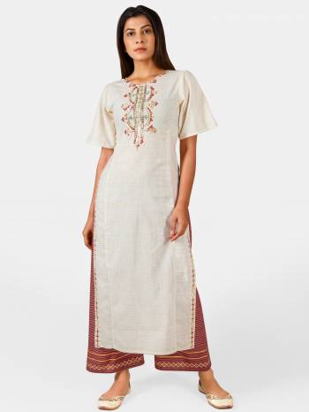 Grab This Readymade Long Kurti And Pant In Fine Color Fabricated On Khadi Beautified With Embroidery Are Kurti And Pant. It Is Light In Weight And Easy To Carry All Day Long. 