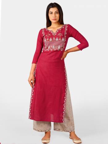 Grab This Readymade Long Kurti And Pant In Fine Color Fabricated On Khadi Beautified With Embroidery Are Kurti And Pant. It Is Light In Weight And Easy To Carry All Day Long. 