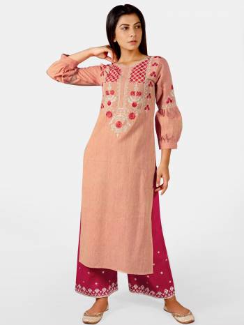 Grab This Readymade Long Kurti And Pant In Fine Color Fabricated On Khadi Beautified With Embroidery Are Kurti And Pant. It Is Light In Weight And Easy To Carry All Day Long. 