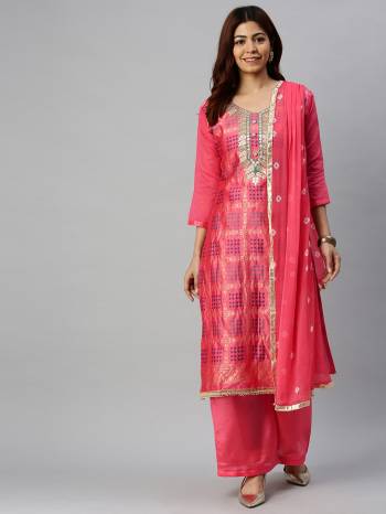 Look Pretty This Designer Floor Length Suit In Lovely  Color.?Its Pretty Designer Top Is Banarasi Jacquard Based Paired With Santoon Bottom And Bandhani Naznin Fabricated Dupatta Which Gives An Attractive To The Suit.