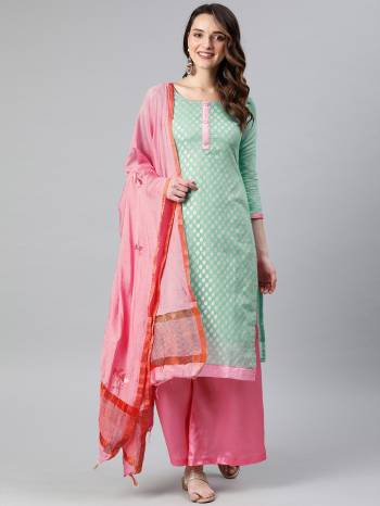 Look Pretty This Designer Floor Length Suit In Lovely  Color.?Its Pretty Designer Top Is Canderi Jacquard Based Paired With Cotton Bottom And Chiffon Fabricated Dupatta Which Gives An Attractive To The Suit.