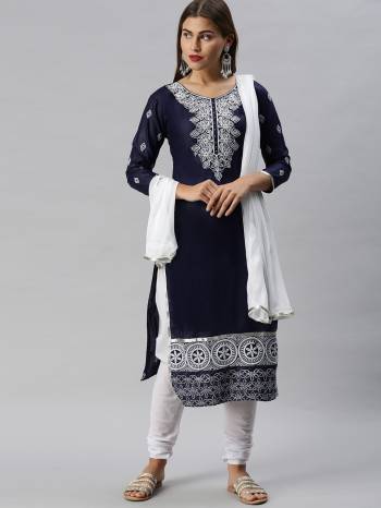 Look Pretty This Designer Floor Length Suit In Lovely  Color.?Its Pretty Designer Top Is Cotton Based Paired With Cotton Bottom And Naznin Fabricated Dupatta Which Gives An Attractive To The Suit.