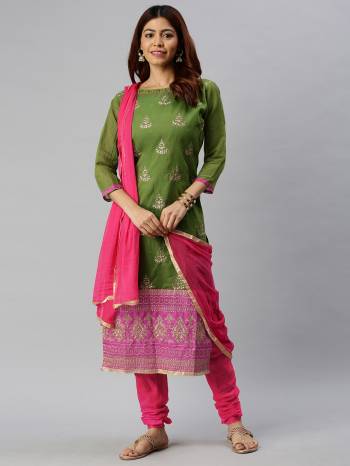 Look Pretty This Designer Floor Length Suit In Lovely  Color.?Its Pretty Designer Top Is Chanderi Cotton Based Paired With Cotton Bottom And Naznin Fabricated Dupatta Which Gives An Attractive To The Suit.