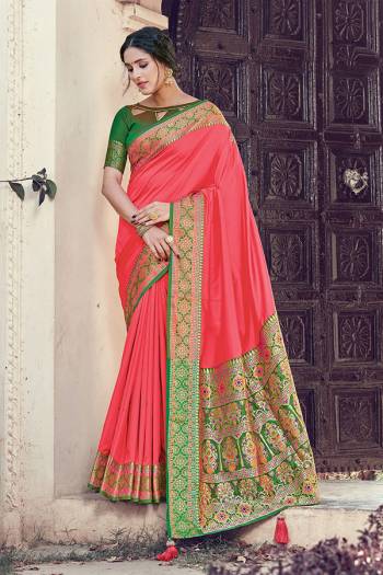 For A Decent And Formal Look, Grab This Pretty Elegant Looking Saree In Dark Color Paired With Contrasting Colored Blouse. This Saree And Blouse Are Fabricated On Silk Beautified With Broad Weaved Border.