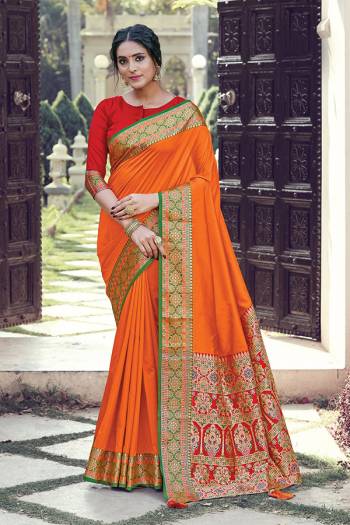 For A Decent And Formal Look, Grab This Pretty Elegant Looking Saree In Dark Color Paired With Contrasting Colored Blouse. This Saree And Blouse Are Fabricated On Silk Beautified With Broad Weaved Border.