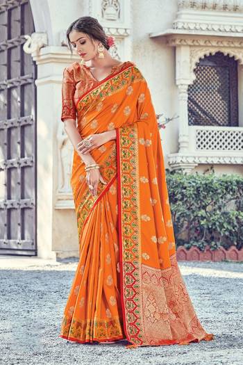 The Pretty Angelic Look Wearing This Wevon Designer Work Saree In Fine Color Paired With Contrasting Colored Blouse. This Saree Is Fabricated On Silk Paired With Blouse. Its Pretty Color Pallete Will Give An Attractive Look To Your Personality. 