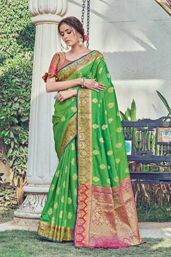 The Pretty Angelic Look Wearing This Wevon Designer Work Saree In Fine Color Paired With Contrasting Colored Blouse. This Saree Is Fabricated On Silk Paired With Blouse. Its Pretty Color Pallete Will Give An Attractive Look To Your Personality. 