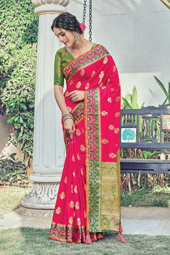 The Pretty Angelic Look Wearing This Wevon Designer Work Saree In Fine Color Paired With Contrasting Colored Blouse. This Saree Is Fabricated On Silk Paired With Blouse. Its Pretty Color Pallete Will Give An Attractive Look To Your Personality. 