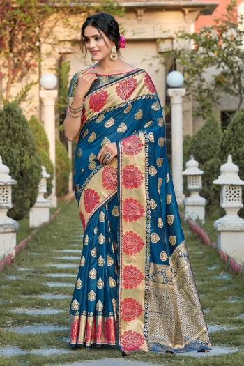 Garb The Pretty Angelic Look Wearing This Wevon Designer Work Saree In Blue Color Paired With Blouse. This Saree Is Fabricated On Silk Paired With Blouse. Its Pretty Color Pallete Will Give An Attractive Look To Your Personality. 