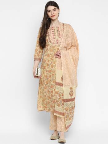 Garb This Beautiful Designer Readymade Straight Suit In Fine Color Paired With Dupatta. Its Designer Printed With Embroidery Top Is Fabricated On Cotton Paired With Cotton Bottom and Cotton Fabricated Dupatta. 

