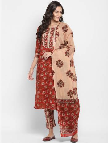 Garb This Beautiful Designer Readymade Straight Suit In Fine Color Paired With Dupatta. Its Designer Printed Top Is Fabricated On Cotton Paired With Cotton Bottom and Cotton Fabricated Dupatta. 

